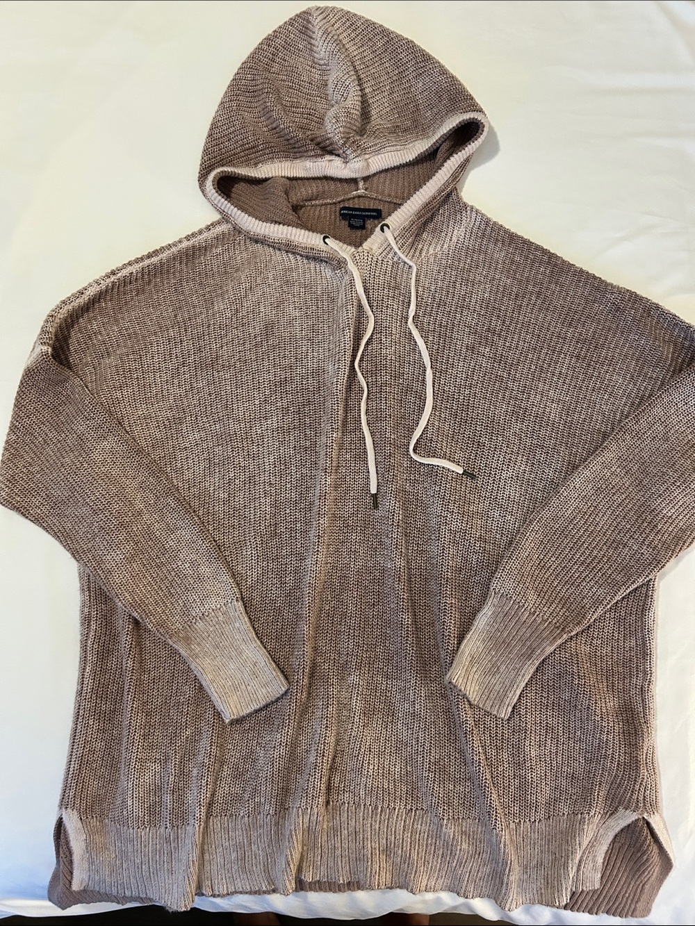 American Eagle Cozy Loose Stitch Brown Tan Hooded Sweater XL
